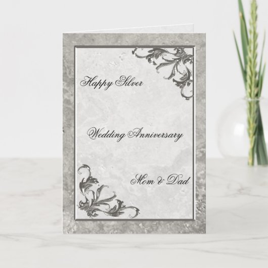 Carte d'anniversaire de mariage 25 ans Silver Marb (Devant)