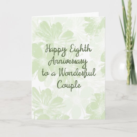Carte d'anniversaire de mariage 8 ans Fleurs verte (Devant)