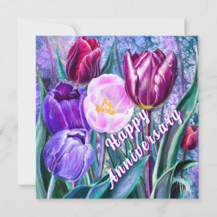 Carte d'anniversaire de mariage aux tulipes coloré