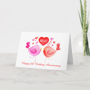 Carte d'anniversaire de mariage avec oiseaux amour