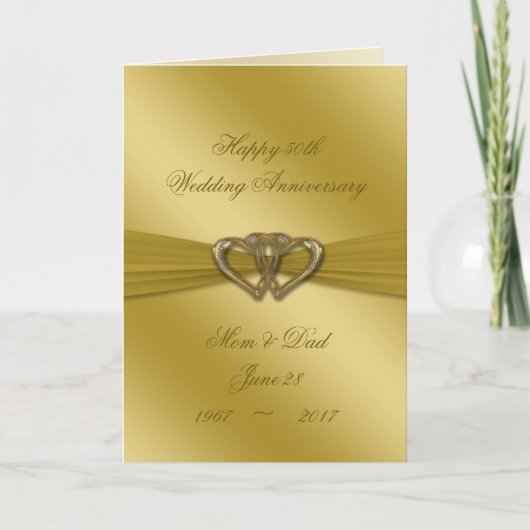 Carte d'anniversaire de mariage classique dorée po (Devant)