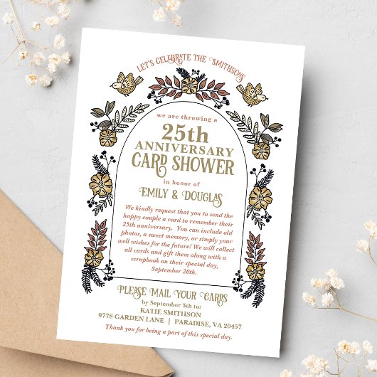 Carte d'anniversaire de mariage de 25 ans sous for