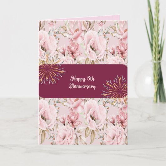 Carte d'anniversaire de mariage florale rose pour (Devant)