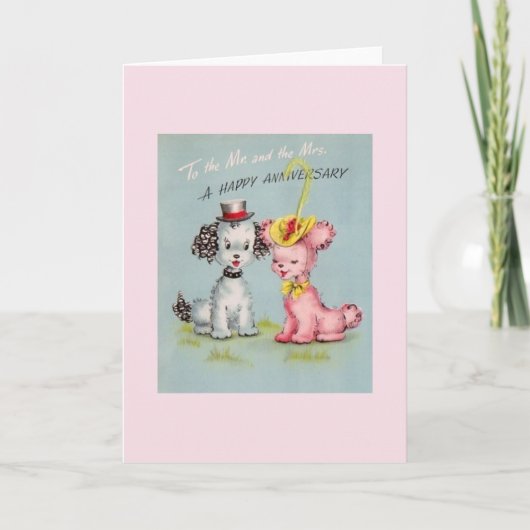 Carte d'anniversaire de mariage vintage avec chiot (Devant)