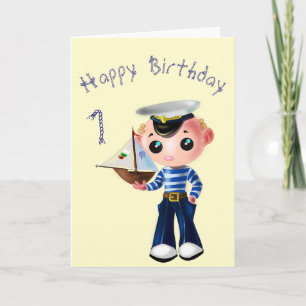Carte d'anniversaire de marin mignon avec texte pe