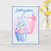 Carte d'anniversaire de Mermaid Tail Cupcake (Fleur jaune)