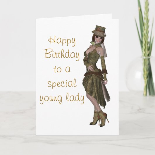 Carte d'anniversaire de mode de Steampunk pour la (Devant)