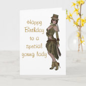 Carte d'anniversaire de mode de Steampunk pour la (Fleur jaune)