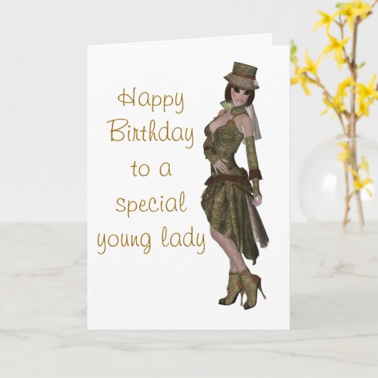 Carte d'anniversaire de mode de Steampunk pour la (Fleur jaune)