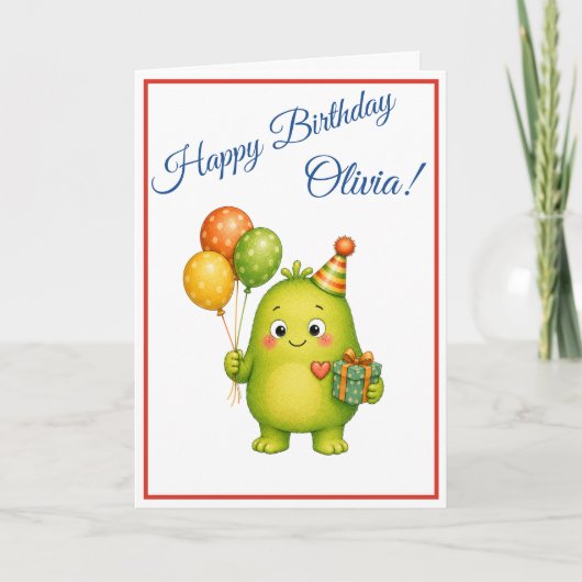 Carte d'anniversaire de monstre vert mignon (Devant)
