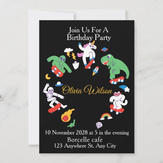 Carte d'anniversaire de monstres de skateboard (Devant)