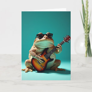 Carte d'anniversaire de musicien grenouille cool