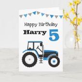 Carte d'anniversaire de naissance du Tracteur bleu (Fleur jaune)