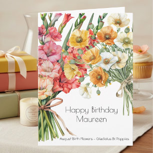 Carte d'anniversaire de naissance en août Gladiolu