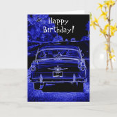 Carte d'anniversaire de Neon Voiture classique (Fleur jaune)