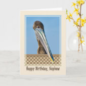 Carte d'anniversaire de Nephew avec Pélican Brown (Fleur jaune)