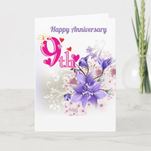 Carte d'anniversaire de neuvième mariage