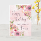 Carte d'anniversaire de nièce rose Fleurs de print (Fleur jaune)