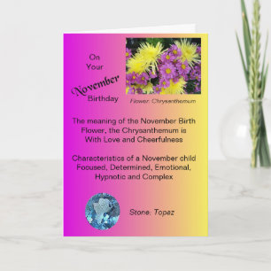 Carte d'anniversaire de novembre - Chrysanthemum e