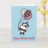 Carte d'Anniversaire de Panda et de Ballons (Fleur jaune)