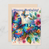 Carte d'anniversaire de papillon d'aquarelle (Devant / Derrière)