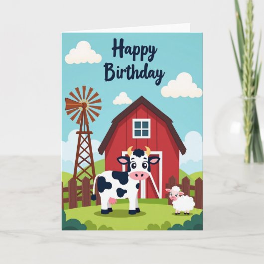 Carte d'anniversaire de pâturage de vache (Devant)