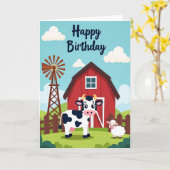 Carte d'anniversaire de pâturage de vache (Fleur jaune)