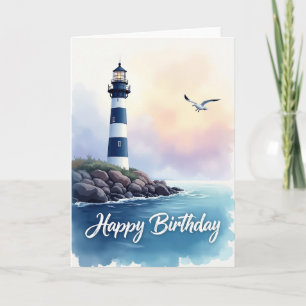 Carte d'anniversaire de paysage marin à l'aquarell