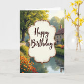 Carte d'anniversaire de paysage rustique (Fleur jaune)