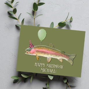Carte d'anniversaire de pêche à la truite arc-en-c