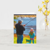 Carte d'anniversaire de pêche papa et fille (Fleur jaune)
