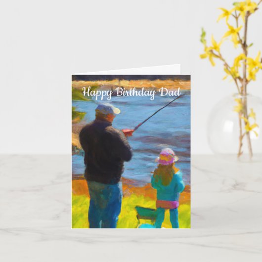 Carte d'anniversaire de pêche papa et fille (Fleur jaune)