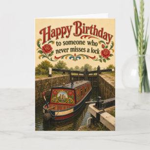 Carte d'anniversaire de péniche d'écluse de canal