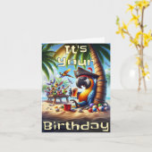 Carte d'anniversaire de perroquet de pirates - Vib (Fleur jaune)