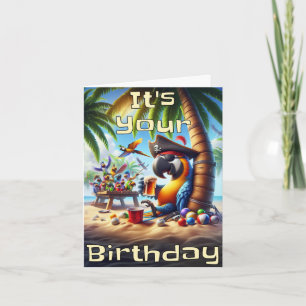 Carte d'anniversaire de perroquet de pirates - Vib