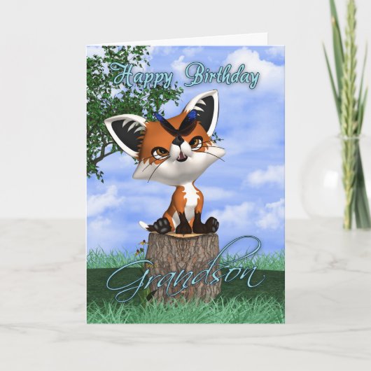 Carte d'anniversaire de petit-fils avec le Fox (Devant)