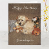 Carte d'anniversaire de petite-fille de chiot (Fleur jaune)