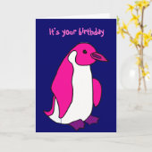 Carte d'anniversaire de Pingouin Rose (Fleur jaune)