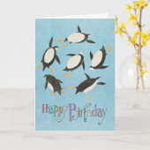 Carte d'anniversaire de pingouins de natation (Fleur jaune)