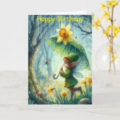 Carte d'anniversaire de Pixie Whimsical - Fée en f (Fleur jaune)