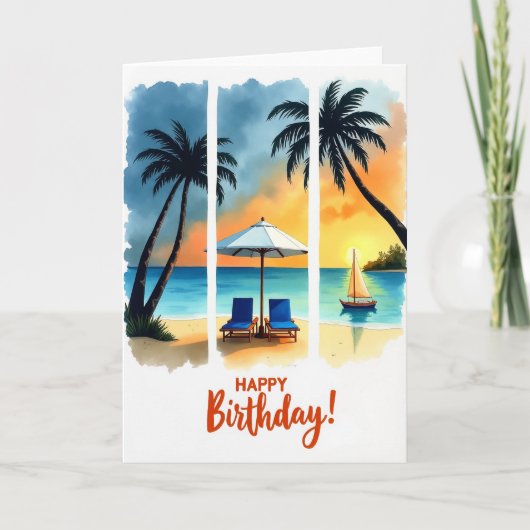 Carte d'anniversaire de plage au coucher du soleil (Devant)