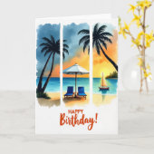 Carte d'anniversaire de plage au coucher du soleil (Fleur jaune)