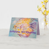 Carte d'anniversaire de poisson de couleur arc-en- (Fleur jaune)