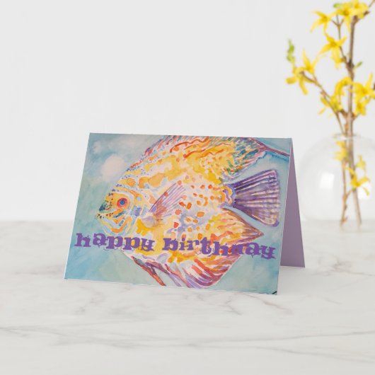 Carte d'anniversaire de poisson de couleur arc-en- (Fleur jaune)