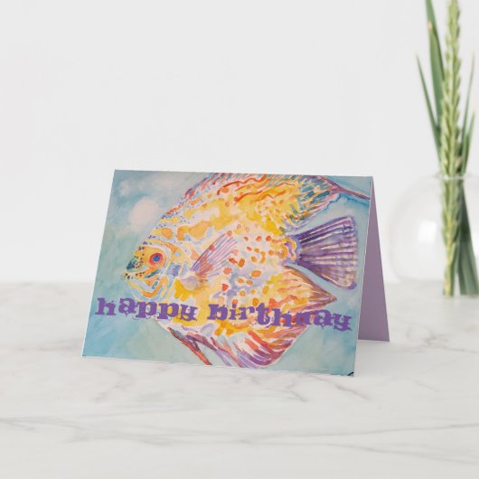 Carte d'anniversaire de poisson de couleur arc-en- (Devant)