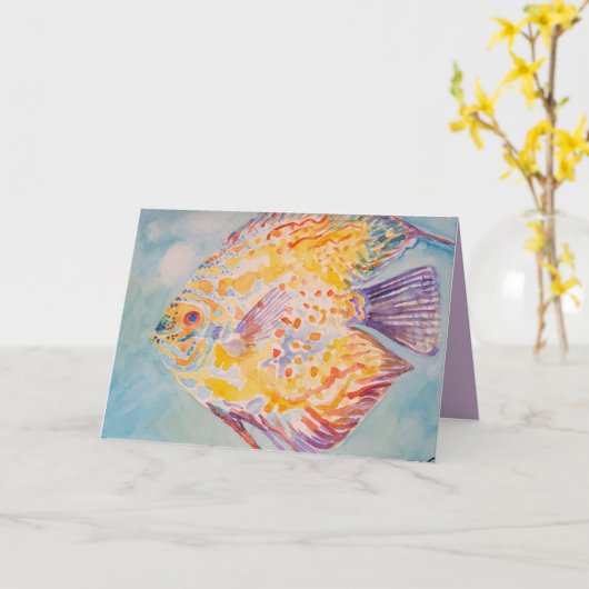 Carte d'anniversaire de poisson de couleur arc-en- (Fleur jaune)