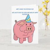 Carte d'anniversaire de porc amusante (Fleur jaune)