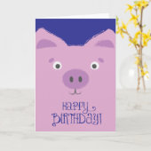 Carte d'anniversaire de porc mignon et pourpre (Fleur jaune)