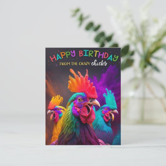 Carte d'anniversaire de poulet arc-en-ciel (Debout devant)