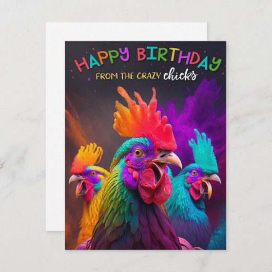 Carte d'anniversaire de poulet arc-en-ciel (Devant / Derrière)